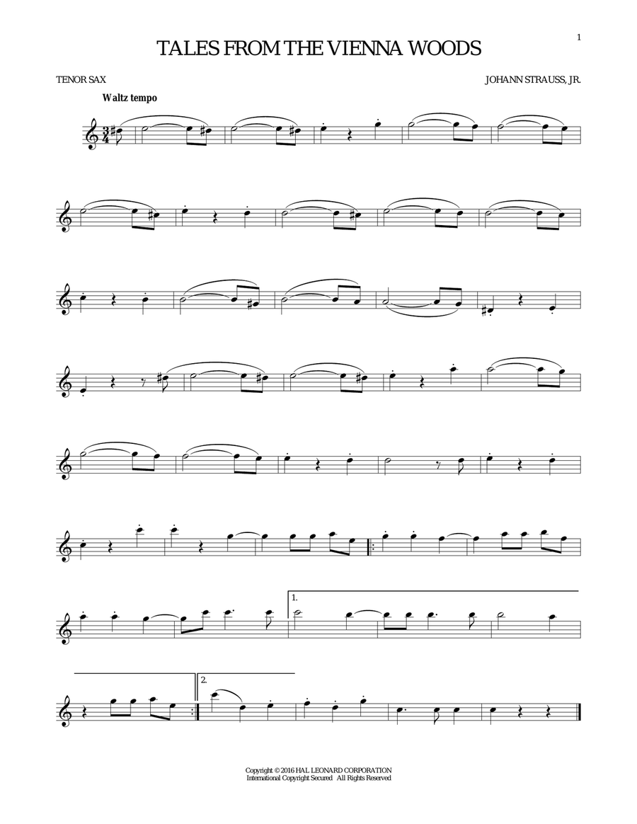 Tales From The Vienna Woods Tenor Saxophone scores gallery preview page 1