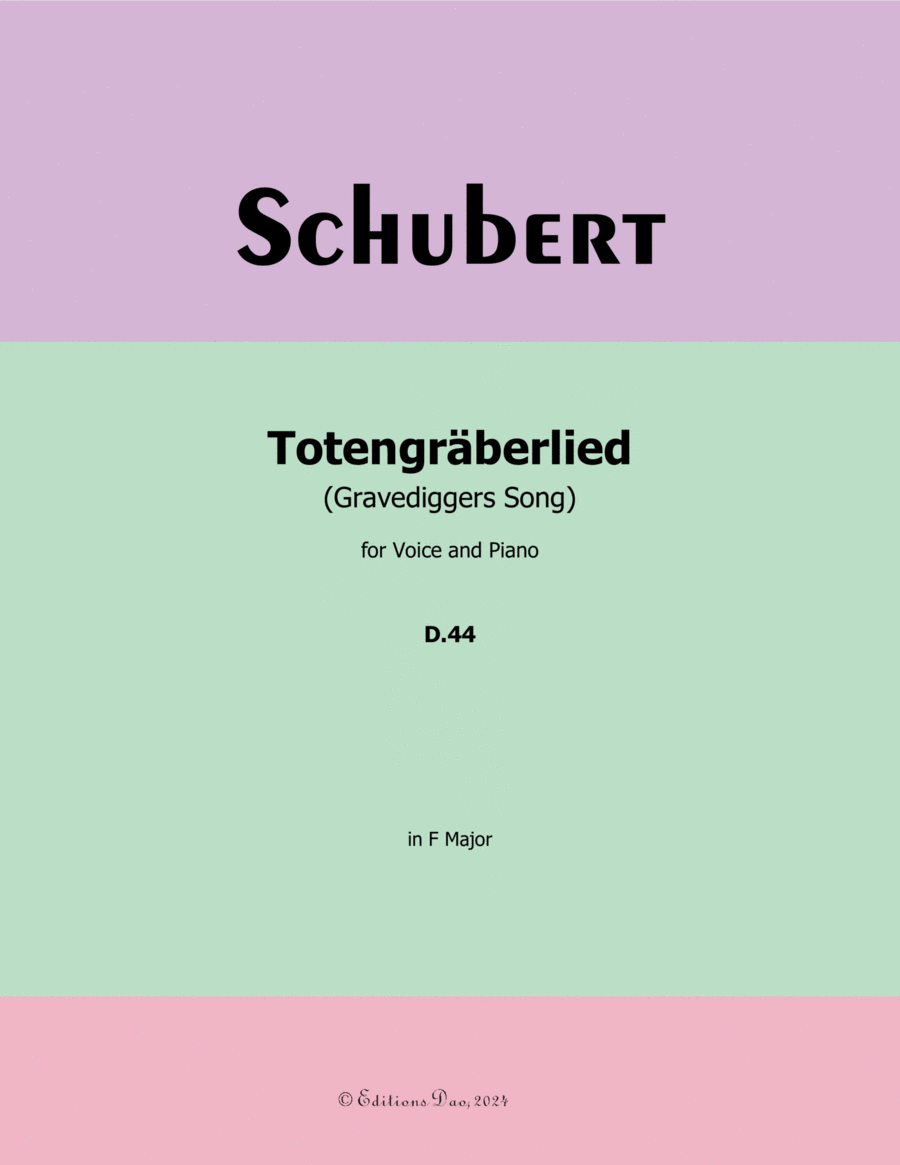 Totengraberlied, by Schubert, D.44, in F Major Voice scores gallery preview page 1