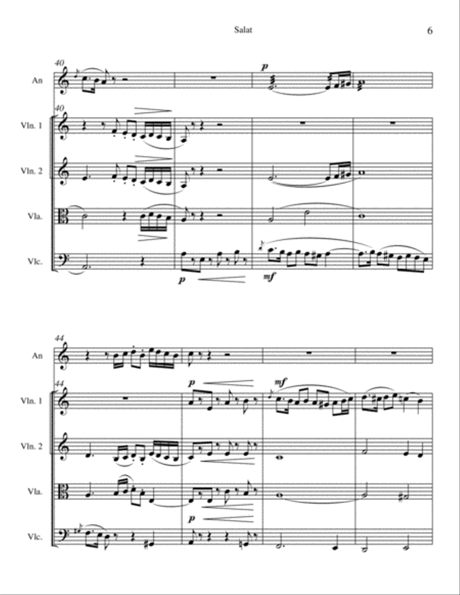 Salaat (Prayer) for Qanoon quintet String Quartet scores gallery preview page 6