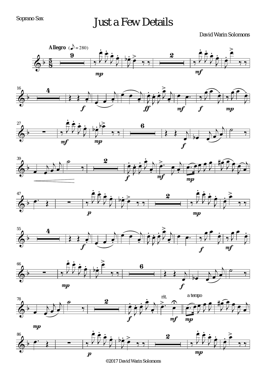 Just a Few Details for saxophone quintet (sop, 2 altos, tenor, bari) Saxophone Quintet scores gallery preview page 5
