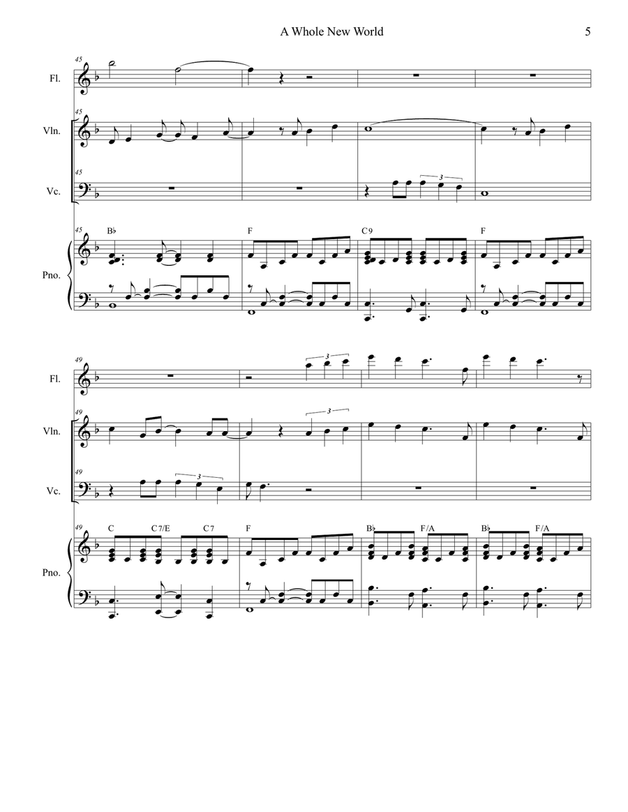 A Whole New World (from 'Aladdin') Piano Trio scores gallery preview page 5