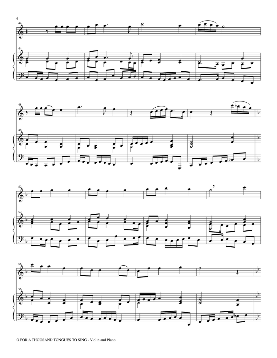 O FOR A THOUSAND TONGUES TO SING (Violin Piano and Vln Part) Violin scores gallery preview page 4