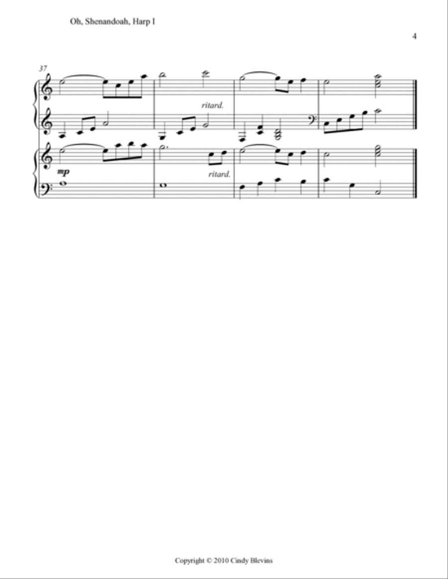 Oh, Shenandoah, for Harp Duet Harp scores gallery preview page 5