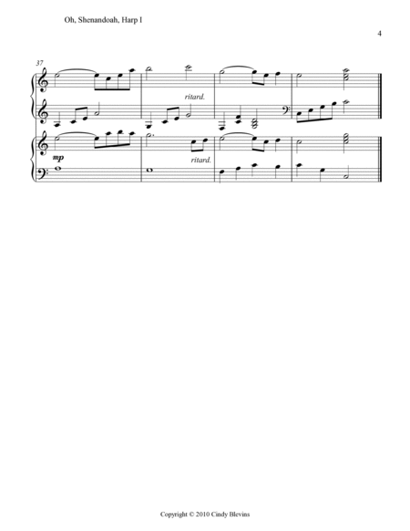 Oh, Shenandoah, for Harp Duet image number null