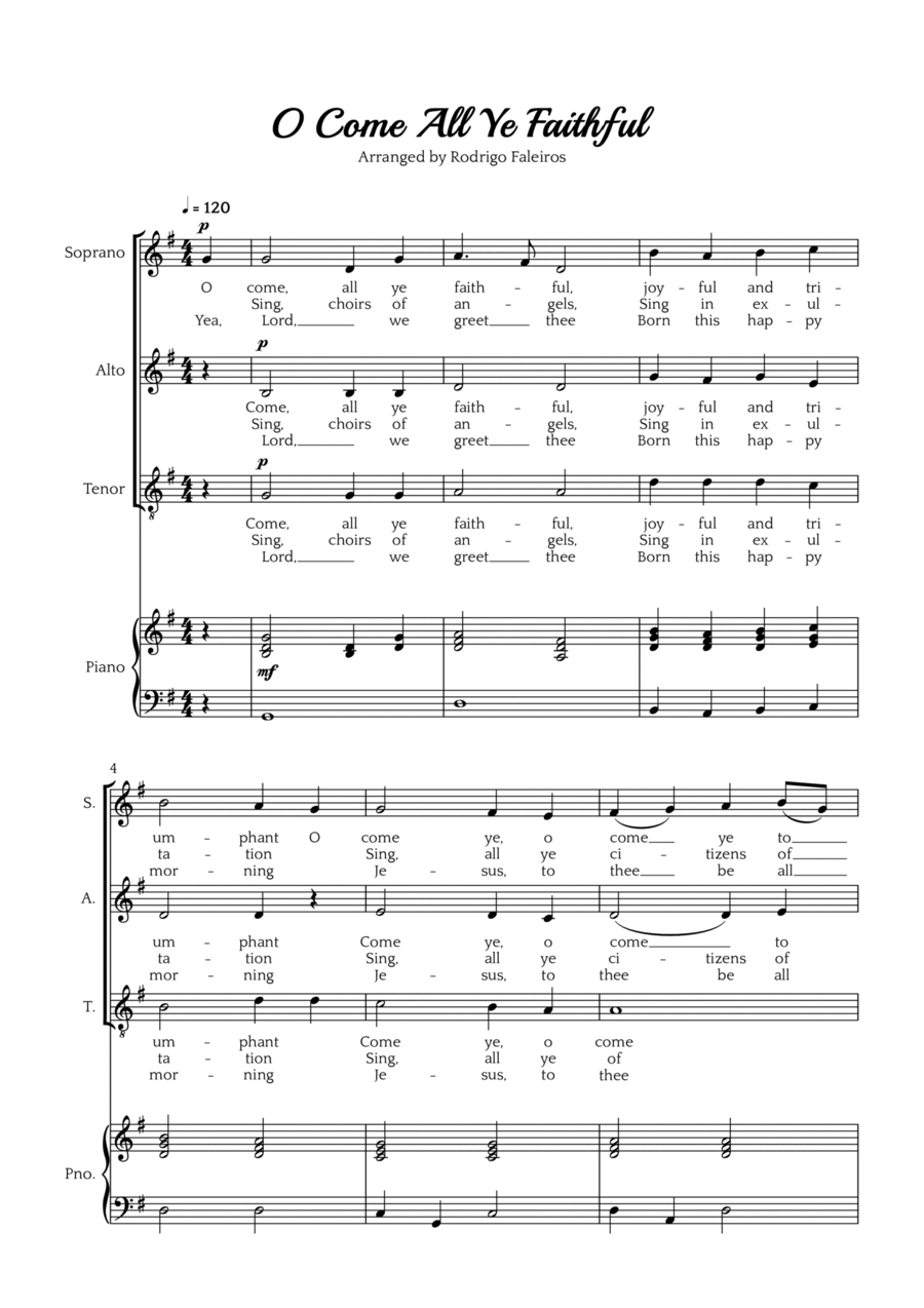 O Come All Ye Faithful (SAT choir and piano accompaniment) SAT scores gallery preview page 1