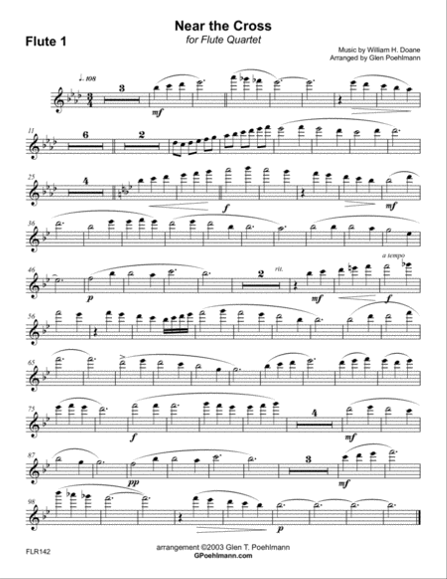 NEAR THE CROSS - FLUTE QUARTET (unaccompanied) Flute Quartet scores gallery preview page 4