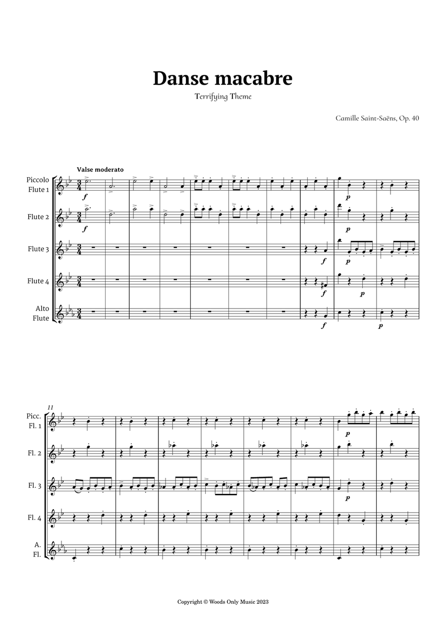 Danse Macabre by Camille Saint-Saens for Flute Quintet Woodwind Quintet scores gallery preview page 1