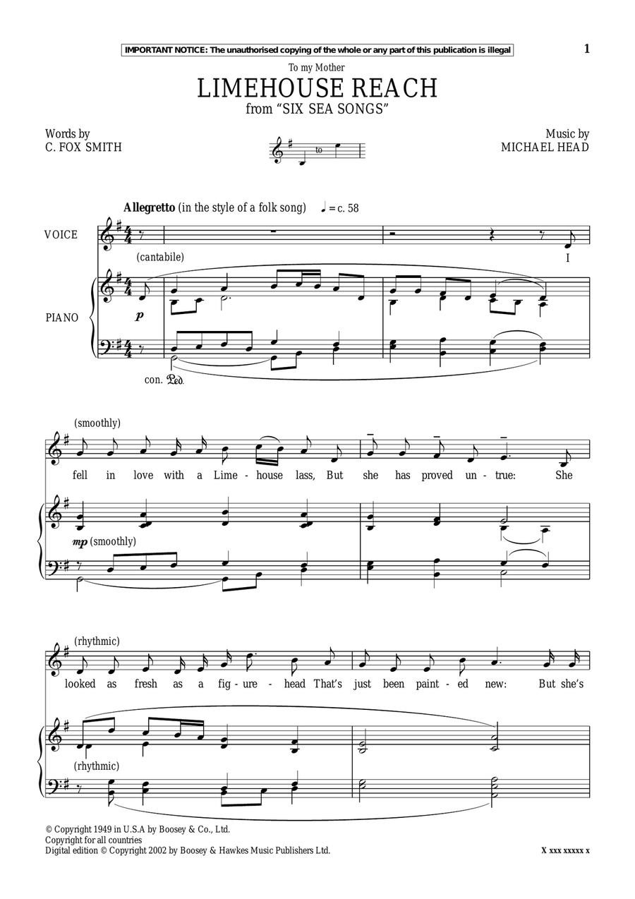 Limehouse Reach (from Six Sea Songs) Piano, Vocal scores gallery preview page 1