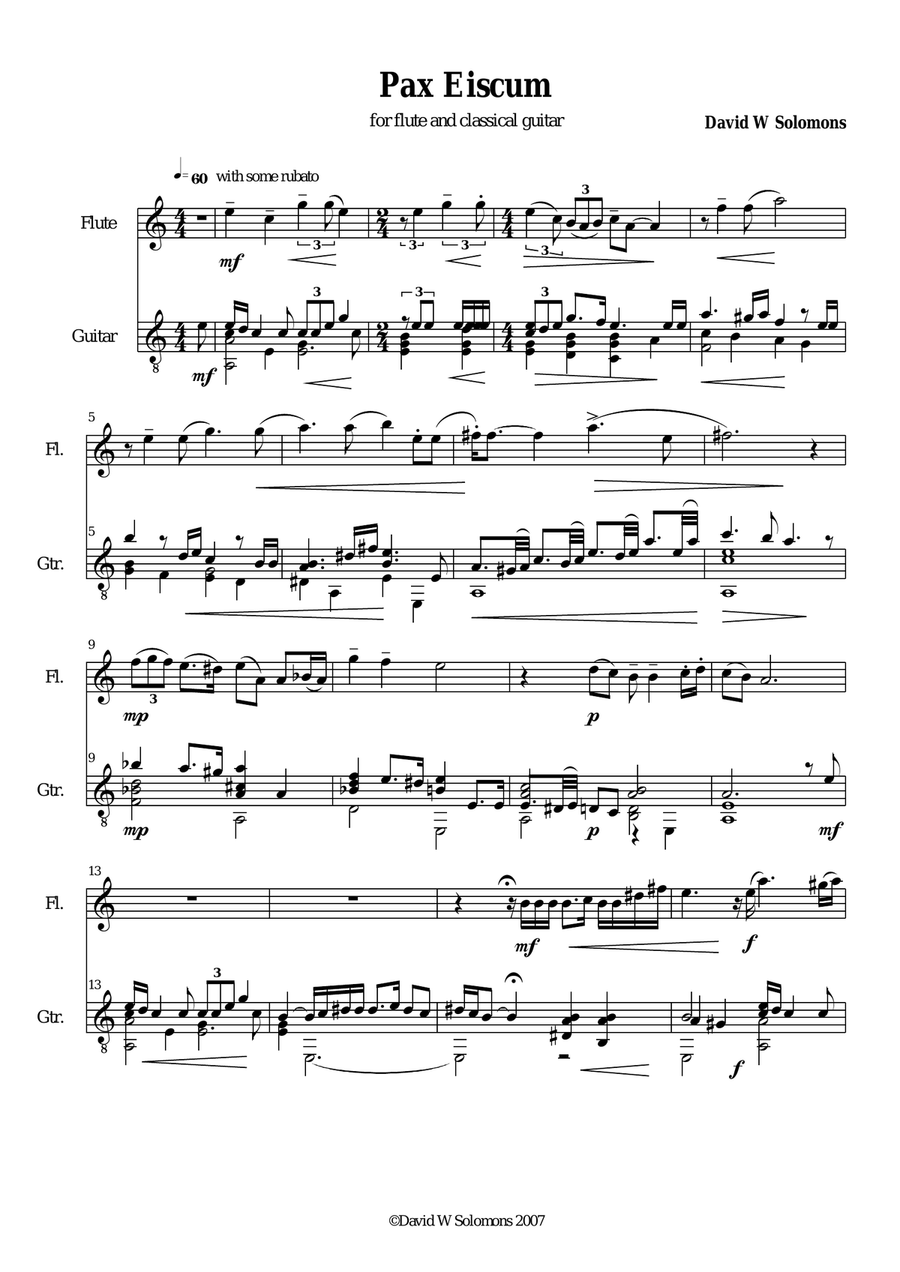 Pax Eiscum for flute and guitar Flute scores gallery preview page 1