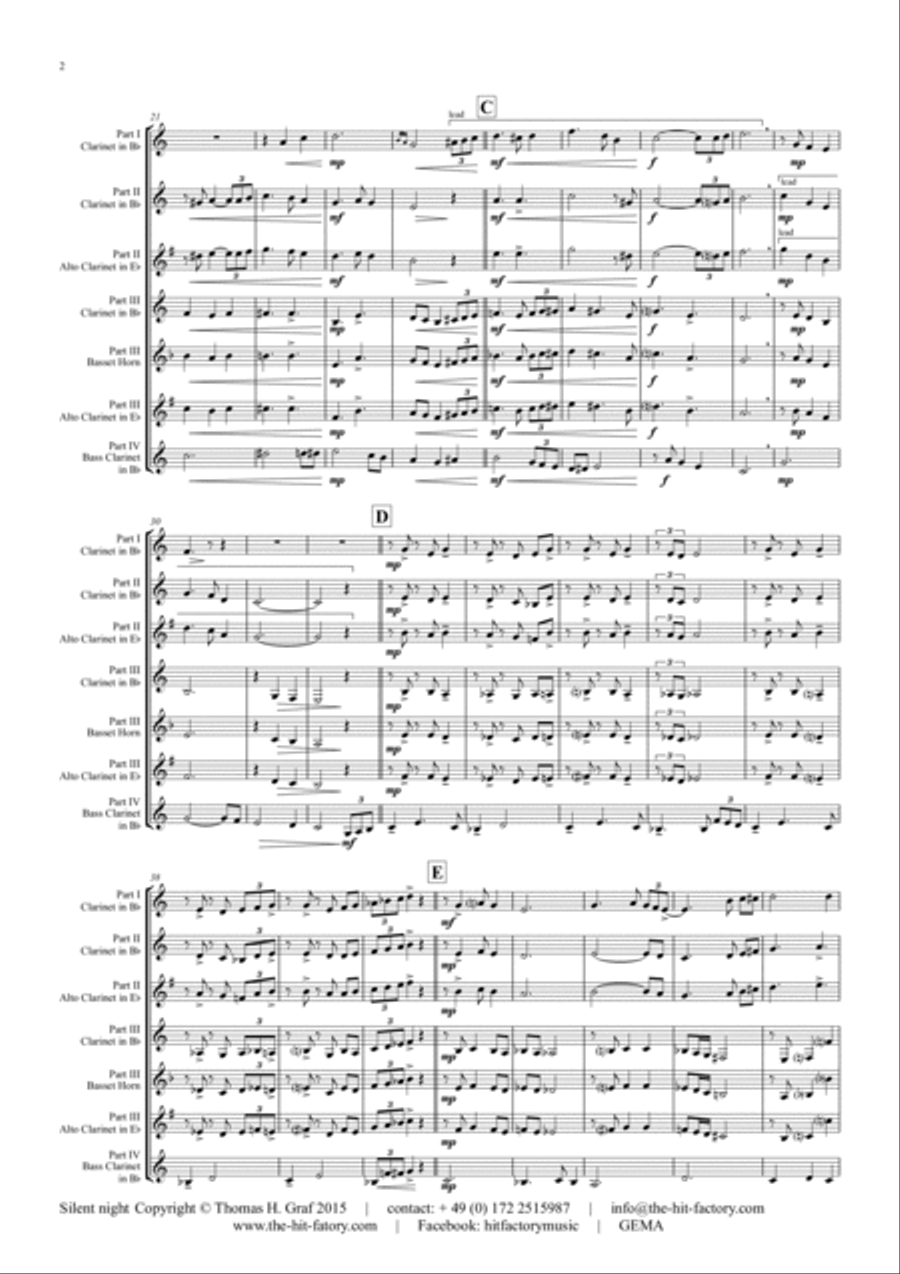Stille Nacht (Silent night) - Jazz Waltz - Clarinet Quartet Clarinet Quartet scores gallery preview page 2