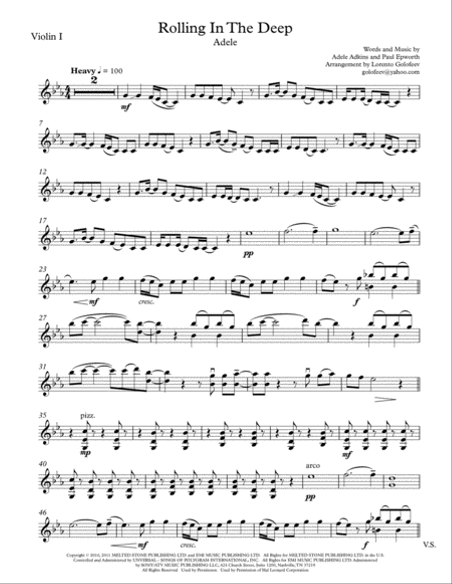 Rolling In The Deep String Quartet scores gallery preview page 1