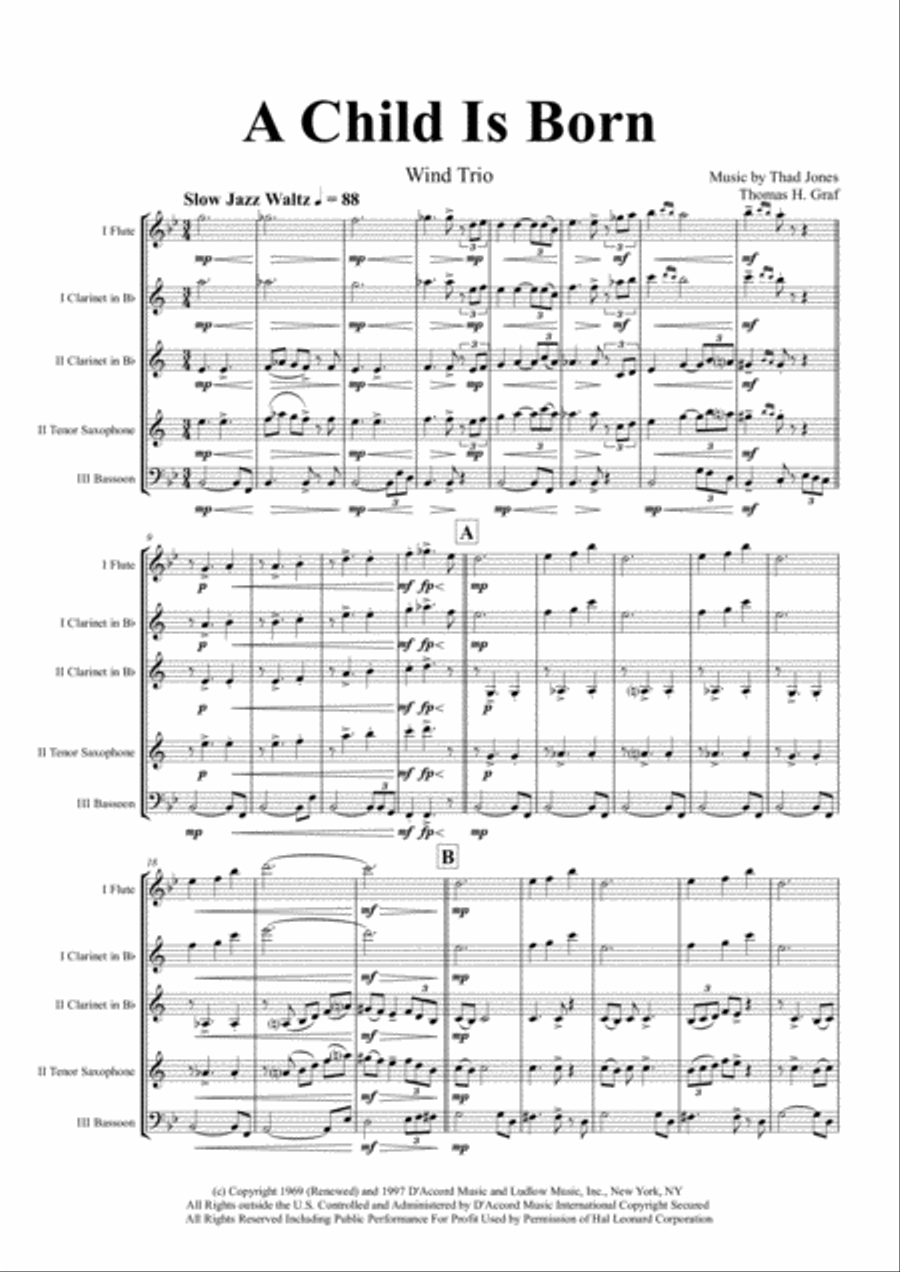 A Child Is Born Woodwind Trio scores gallery preview page 1