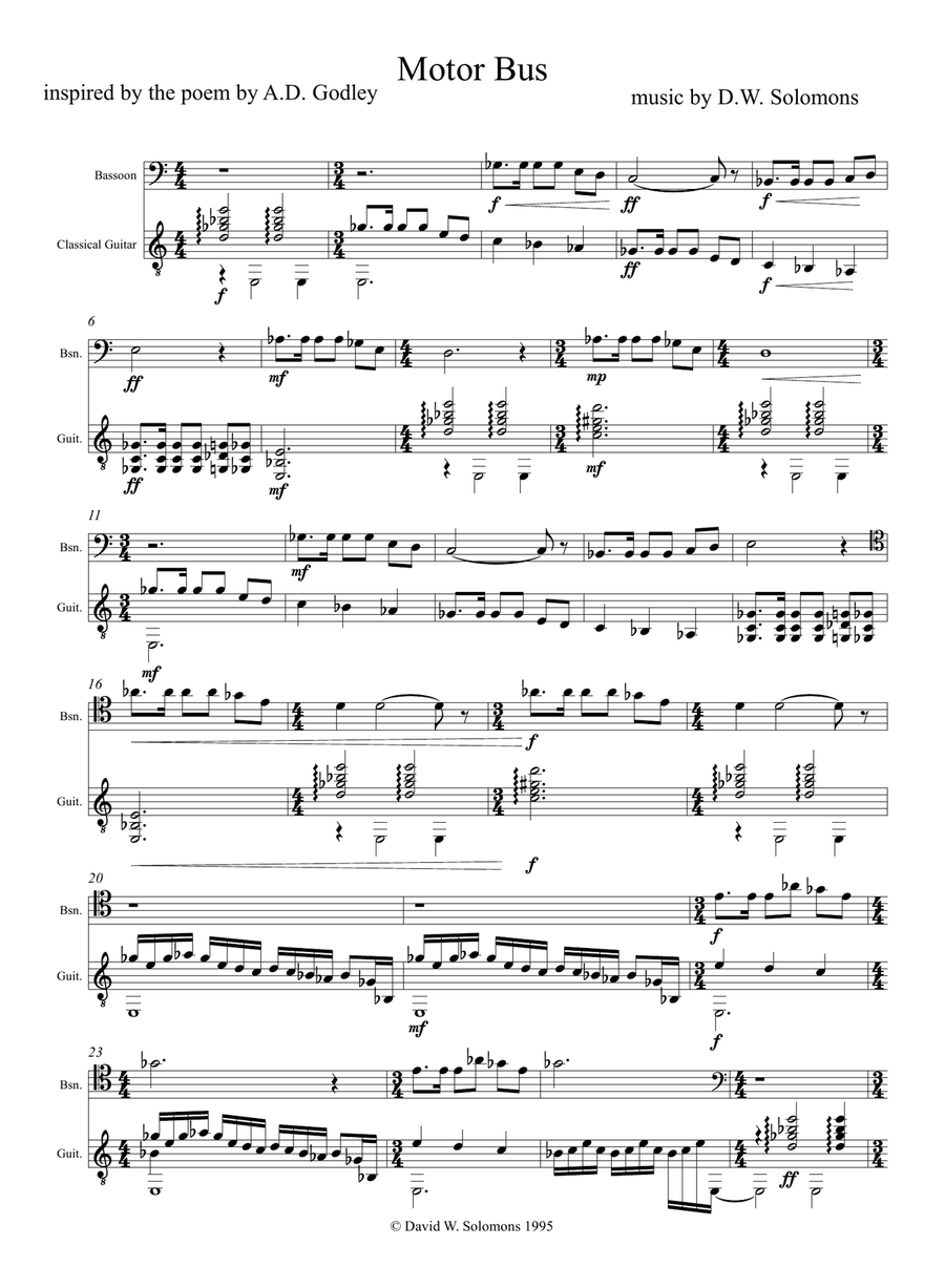 Motor Bus for bassoon and guitar inspired by the poem by A D Godley Bassoon scores gallery preview page 3
