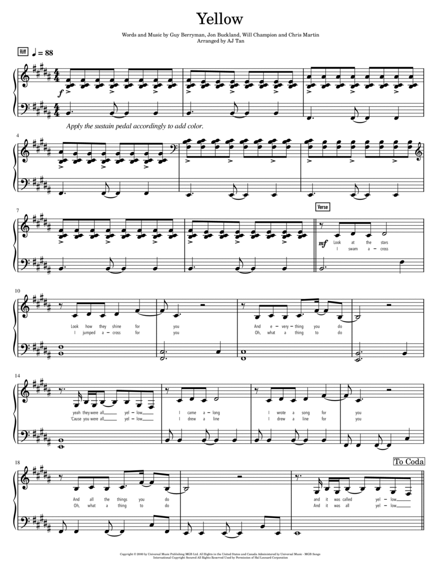 Yellow Piano Solo scores gallery preview page 1