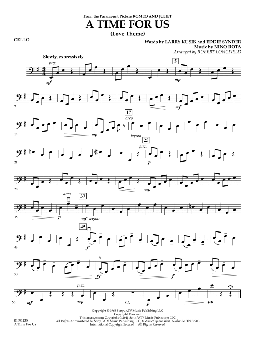 A Time for Us (from Romeo and Juliet) - Cello String Quartet scores gallery preview page 1
