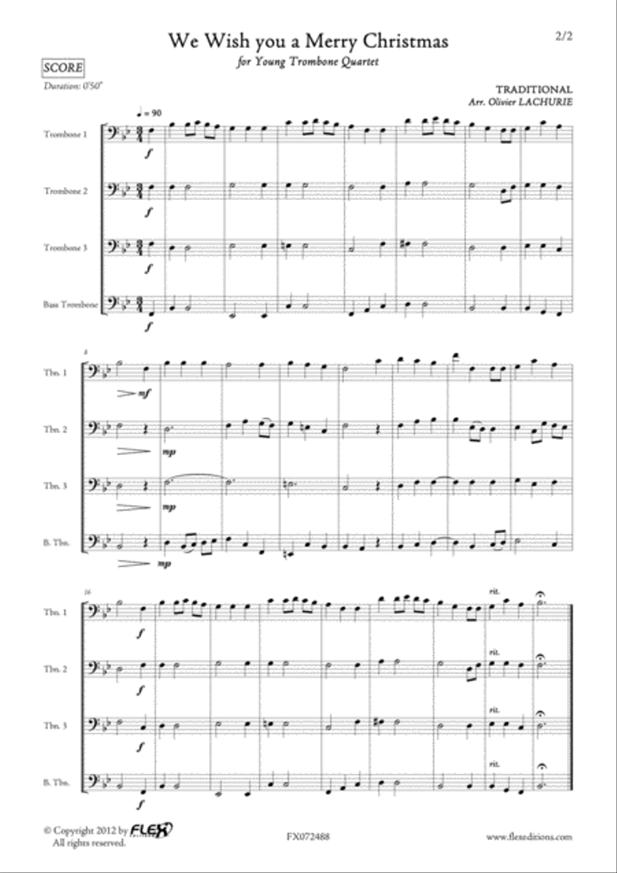 We Wish You a Merry Christmas Trombone Quartet scores gallery preview page 2
