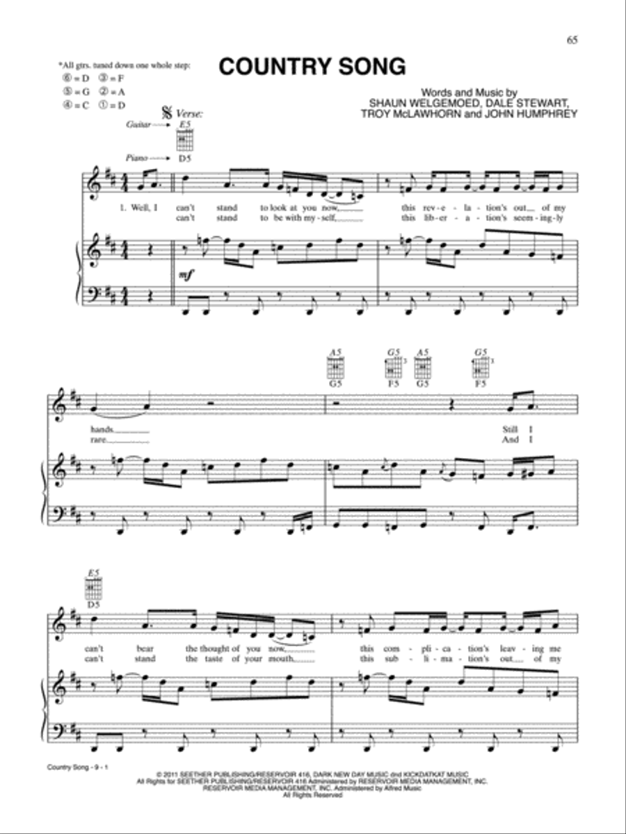 Country Song Piano, Vocal, Guitar scores gallery preview page 1