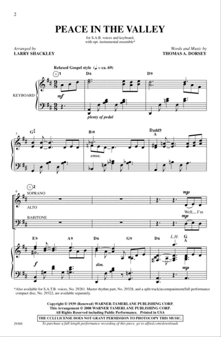 Peace in the Valley Choir scores gallery preview page 1