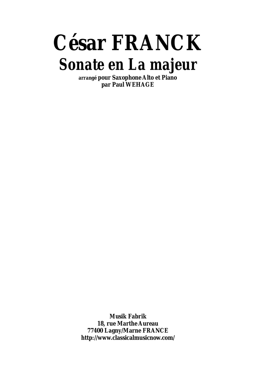 César Franck: Sonata in A major, arranged for alto saxophone and piano