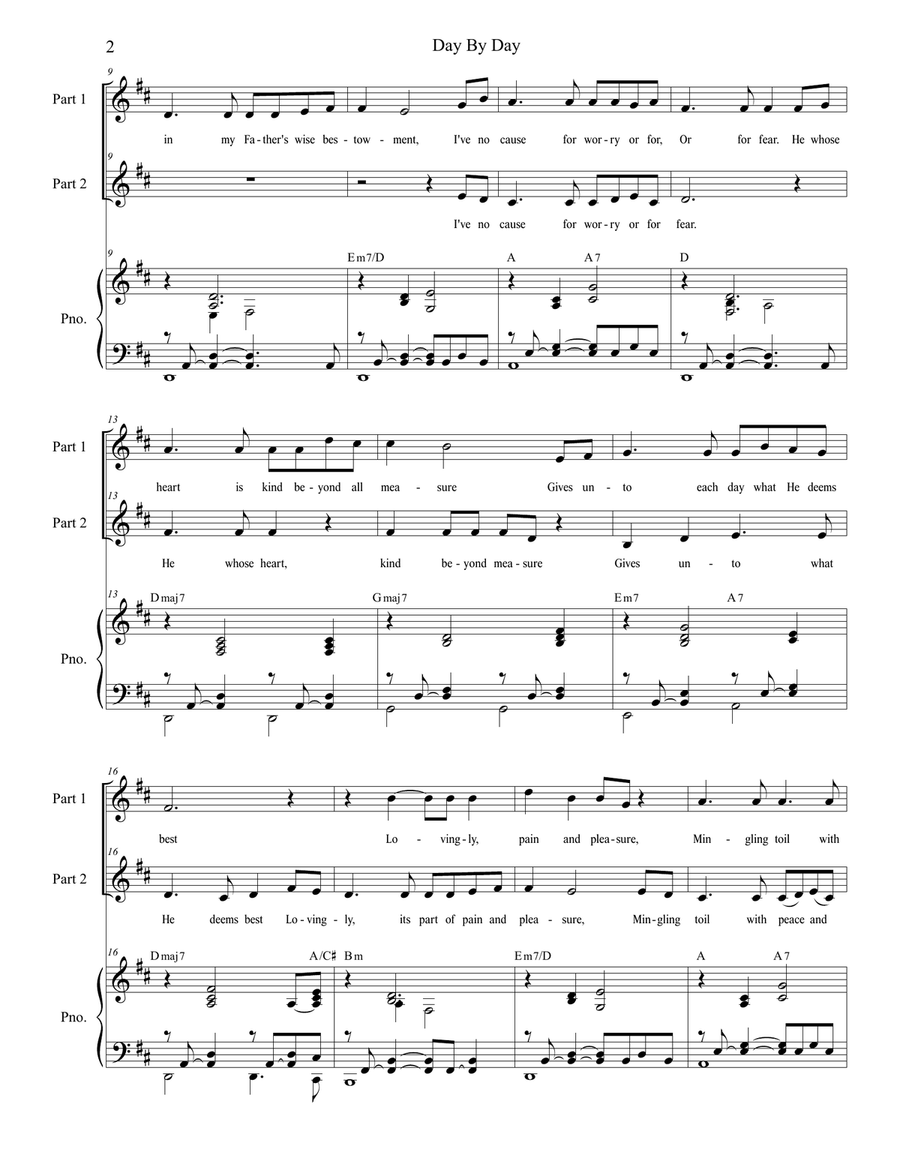 Day By Day (2-part choir) 2-Part scores gallery preview page 2