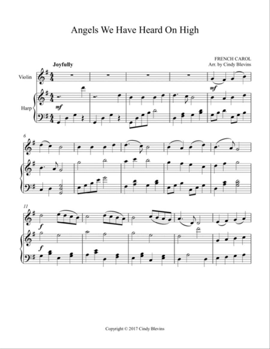Angels We Have Heard On High, for Harp and Violin String Duet scores gallery preview page 2