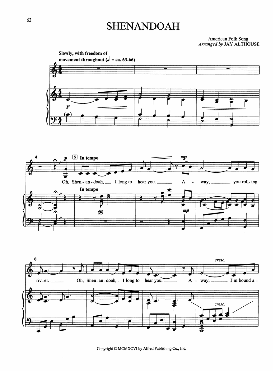 Shenandoah - Piano/Vocal Solo (Medium Low) Piano, Vocal scores gallery preview page 1