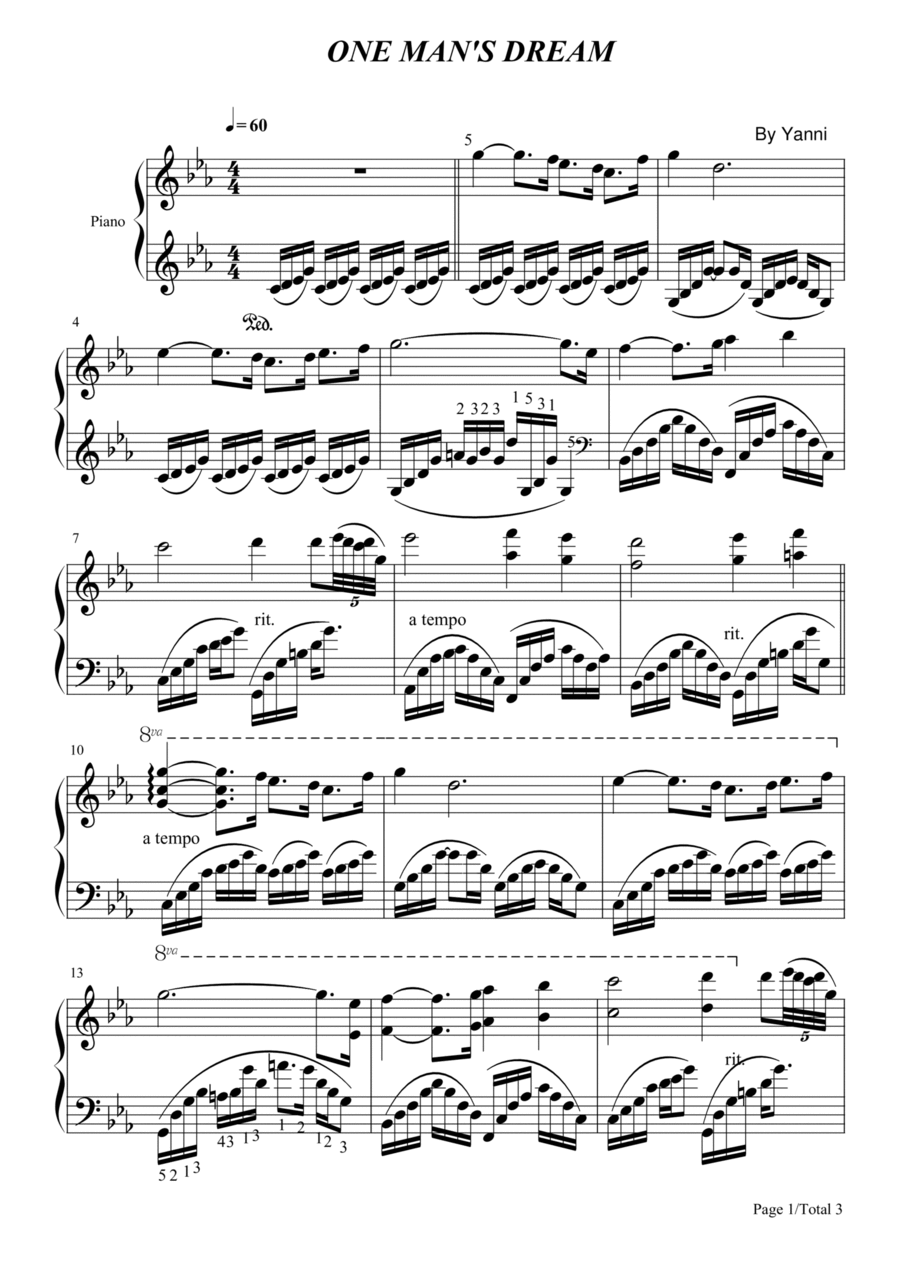 One Man's Dream Piano Solo scores gallery preview page 1