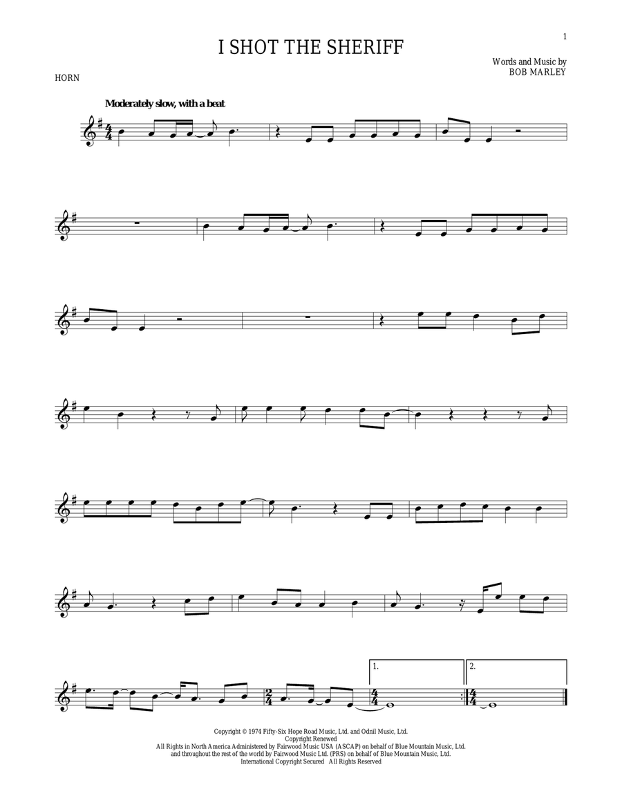I Shot The Sheriff Horn Solo scores gallery preview page 1