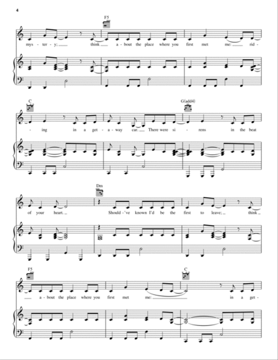 Getaway Car Piano, Vocal, Guitar scores gallery preview page 4