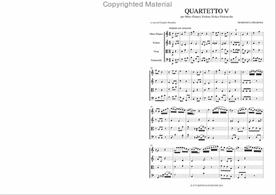 Quartet No. 5 in C Major for Oboe (Flute), Violin, Viola and Violoncello