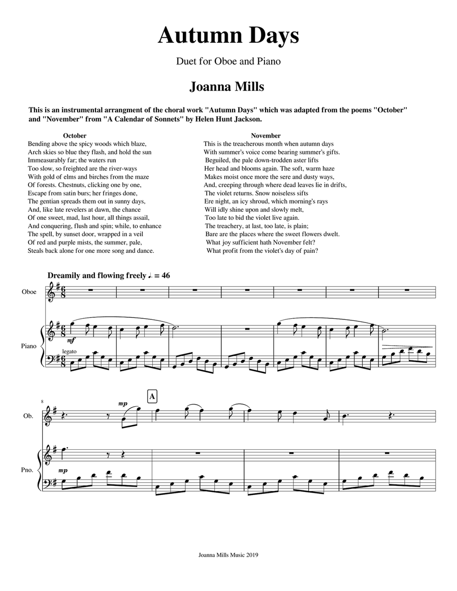 Autumn Days (Easy Oboe & Piano Duet) Piano Accompaniment scores gallery preview page 2