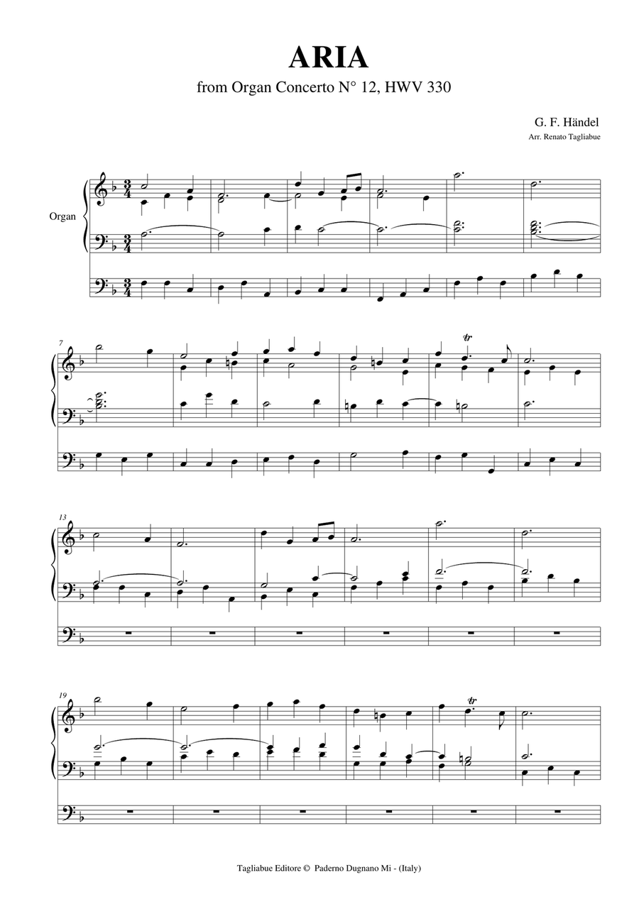 HANDEL - ARIA - from Organ Concerto N° 12, HWV 330 Organ Solo scores gallery preview page 2