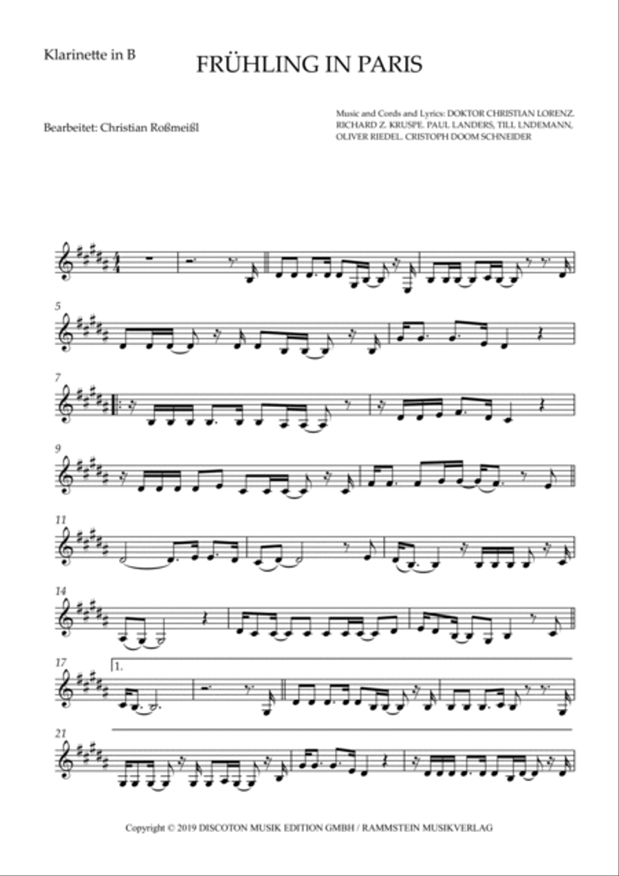 Fruehling In Paris B-Flat Clarinet scores gallery preview page 2