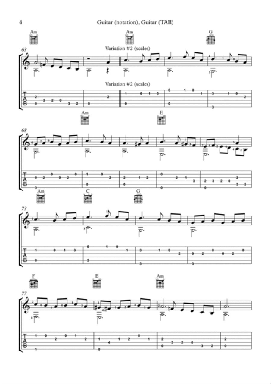 Greensleeves - Theme and Variations - Fingerstyle (Solo Guitar) Acoustic Guitar scores gallery preview page 5