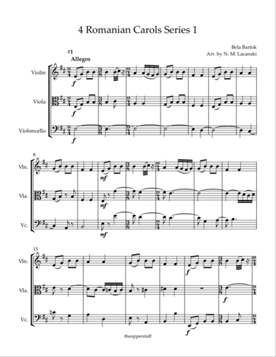 4 Romanian Carols Series 1 #1, 4, 5, 7 String Trio scores gallery preview page 2