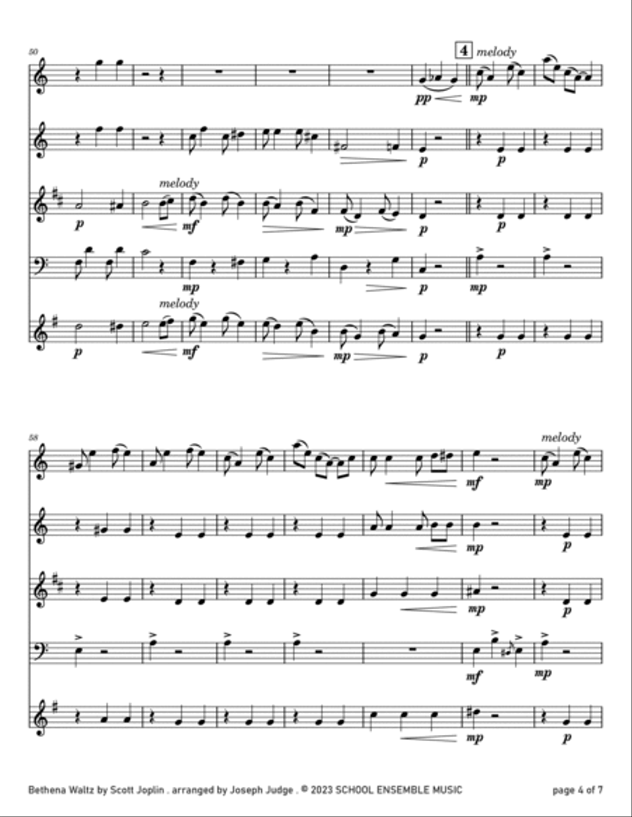Bethena Waltz by Joplin for Woodwind Quartet in Schools Bethena Waltz by Joplin for Woodwind Quartet in Schools Woodwind Quartet scores gallery preview page 4