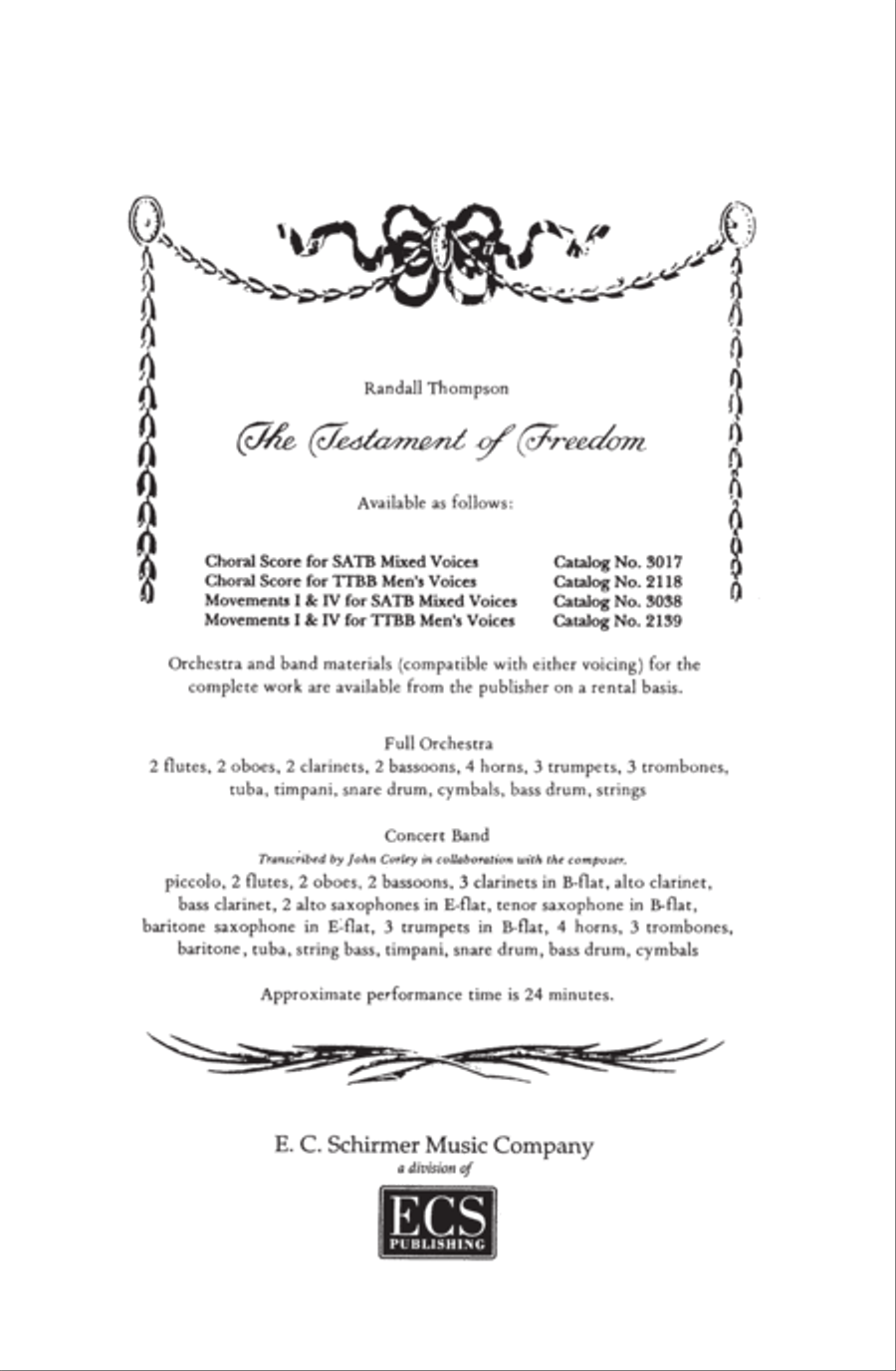 The Testament of Freedom: A Setting of Four Passages from the Writings of Thomas Jefferson (Choral Score)