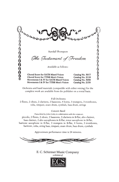 The Testament of Freedom: A Setting of Four Passages from the Writings of Thomas Jefferson (Choral Score)