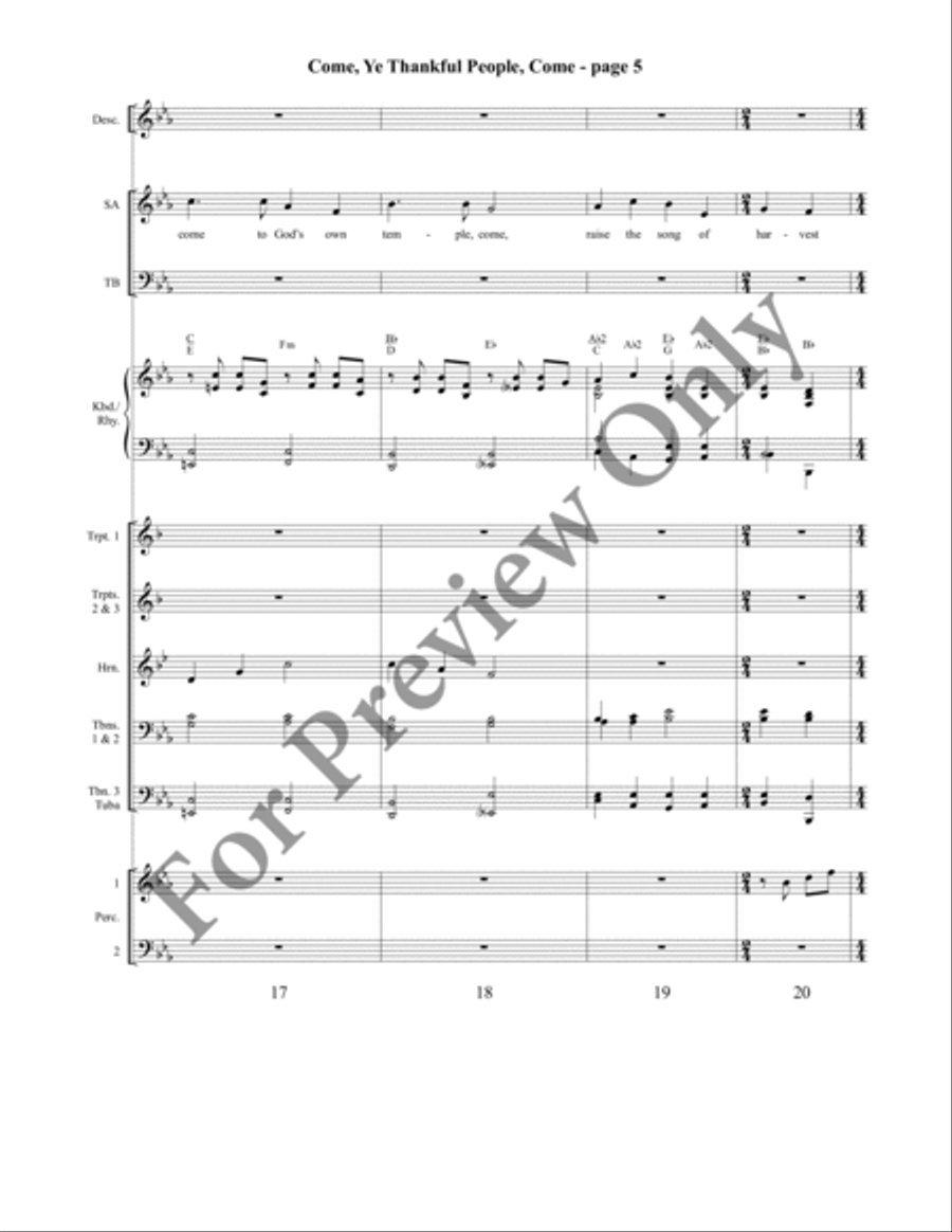 Come, Ye Thankful People, Come Orchestraton Brass Ensemble scores gallery preview page 7