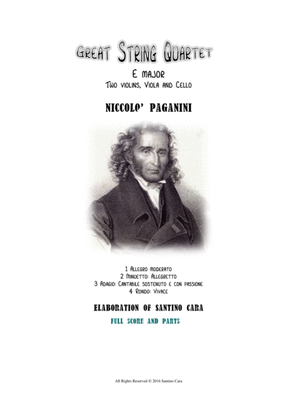 Paganini - Great String Quartet in E major - Complete score and Parts