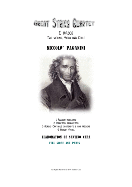 Paganini - Great String Quartet in E major - Complete score and Parts image number null