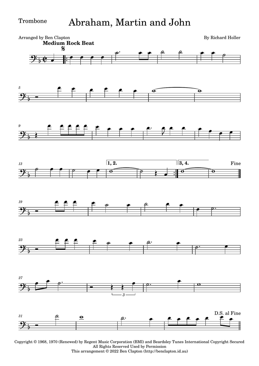 Abraham, Martin And John Abraham, Martin And John Trombone Solo scores gallery preview page 1