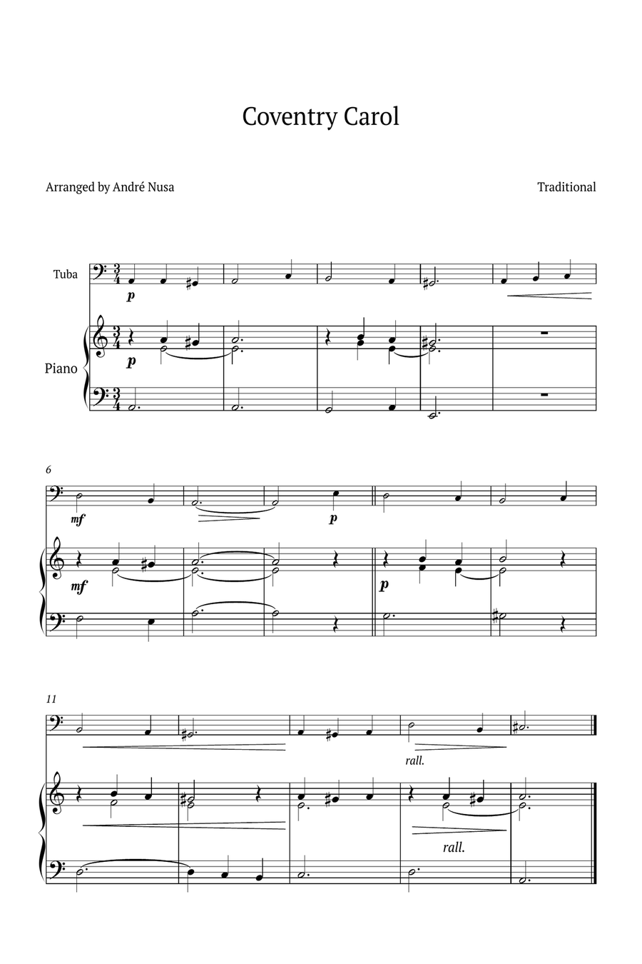 Conventry Carol Easy Piano scores gallery preview page 1