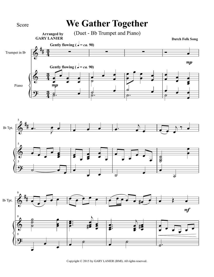 WE GATHER TOGETHER (Duet – Bb Trumpet and Piano/Score and Parts) Trumpet Duet scores gallery preview page 2