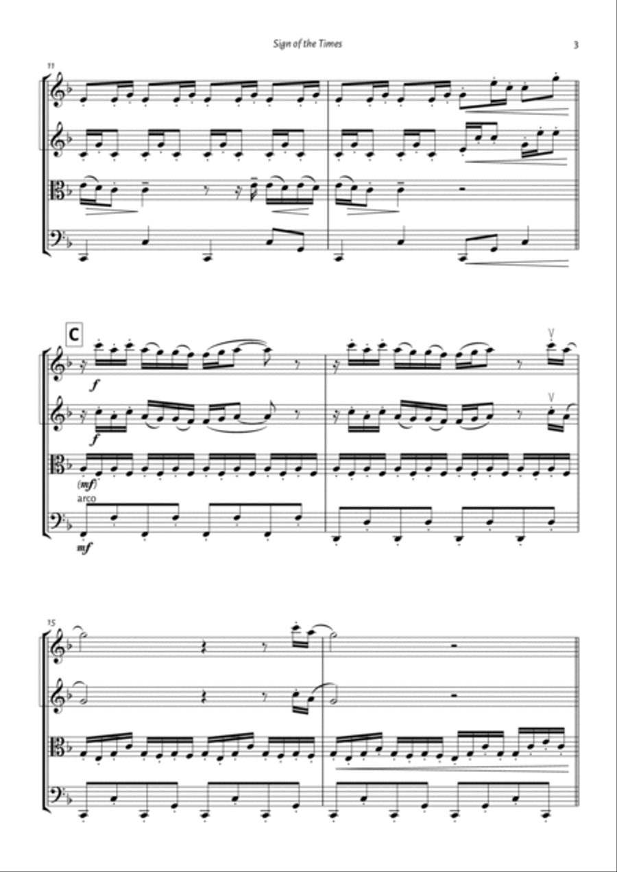 Sign Of The Times String Quartet scores gallery preview page 3