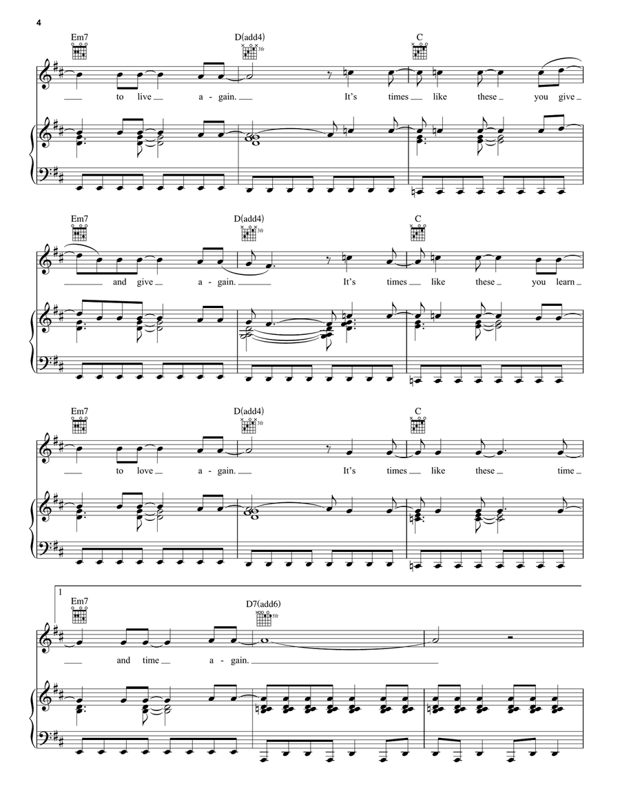 Times Like These Piano, Vocal, Guitar scores gallery preview page 4