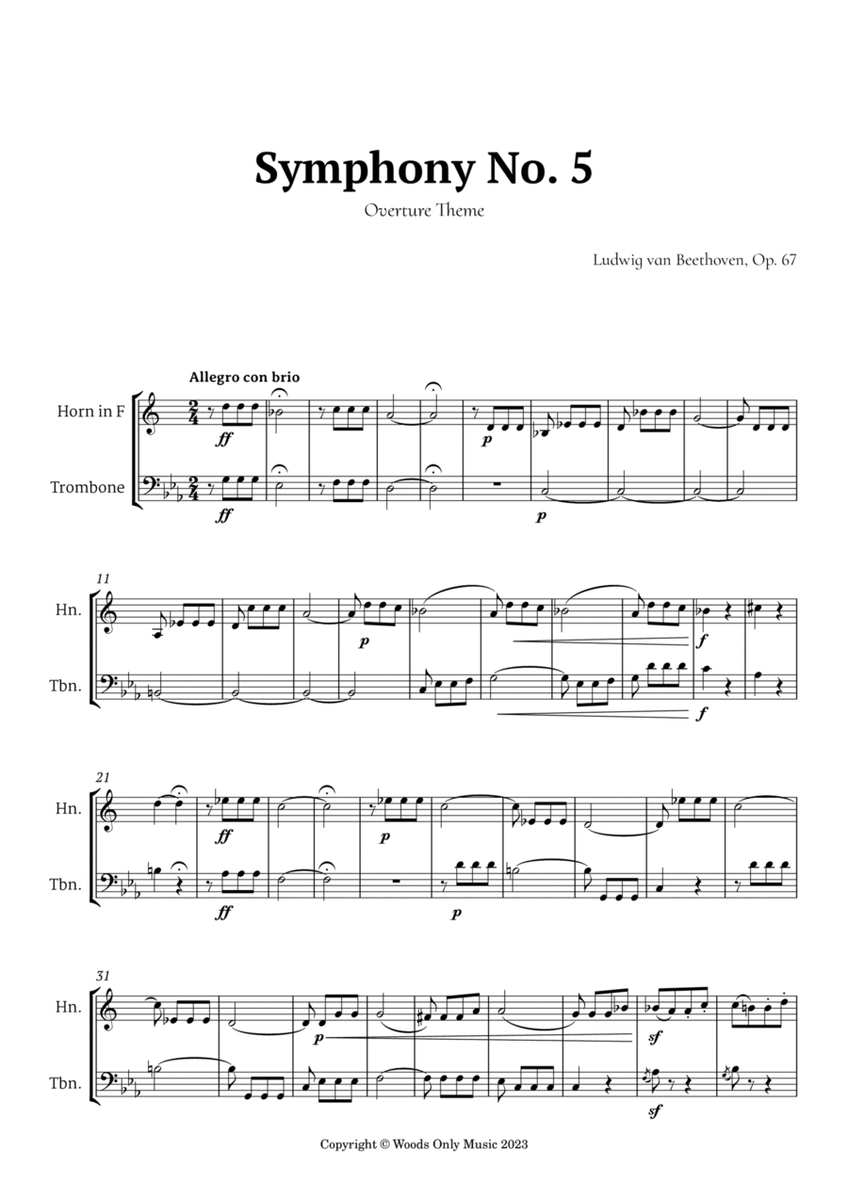 Symphony No. 5 by Beethoven for French Horn and Trombone Duet image number null