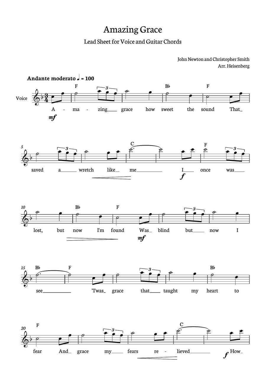 Amazing Grace Guitar scores gallery preview page 1