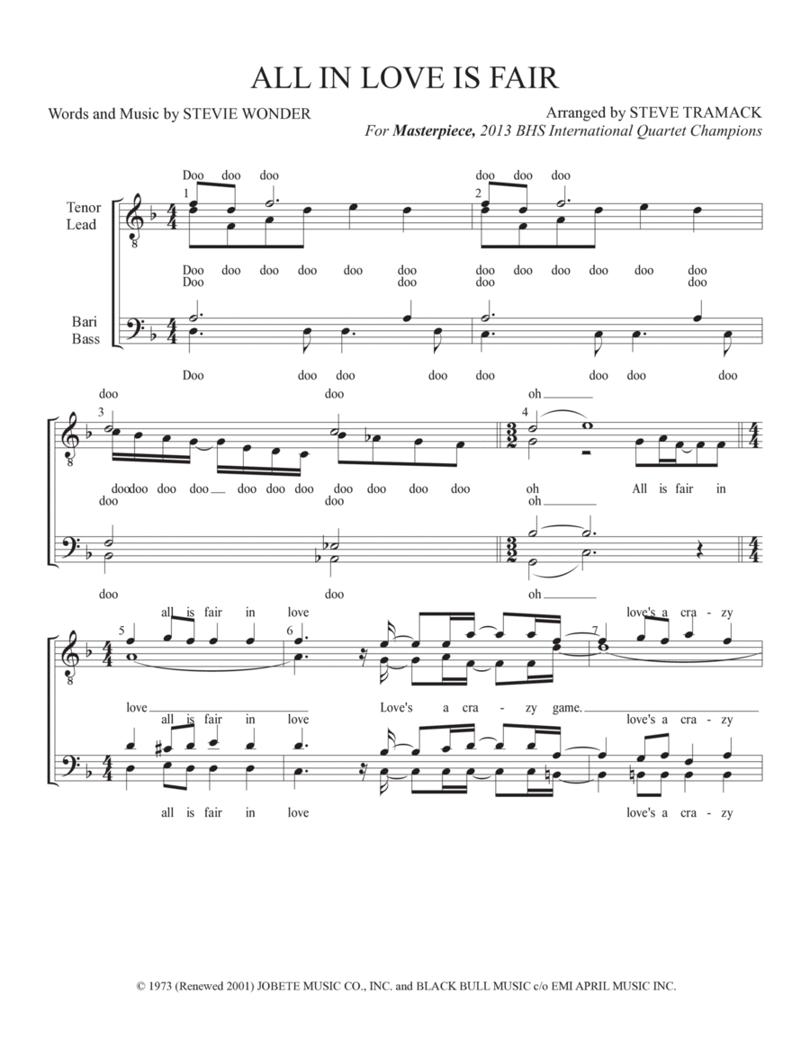 All In Love Is Fair All In Love Is Fair TTBB scores gallery preview page 1