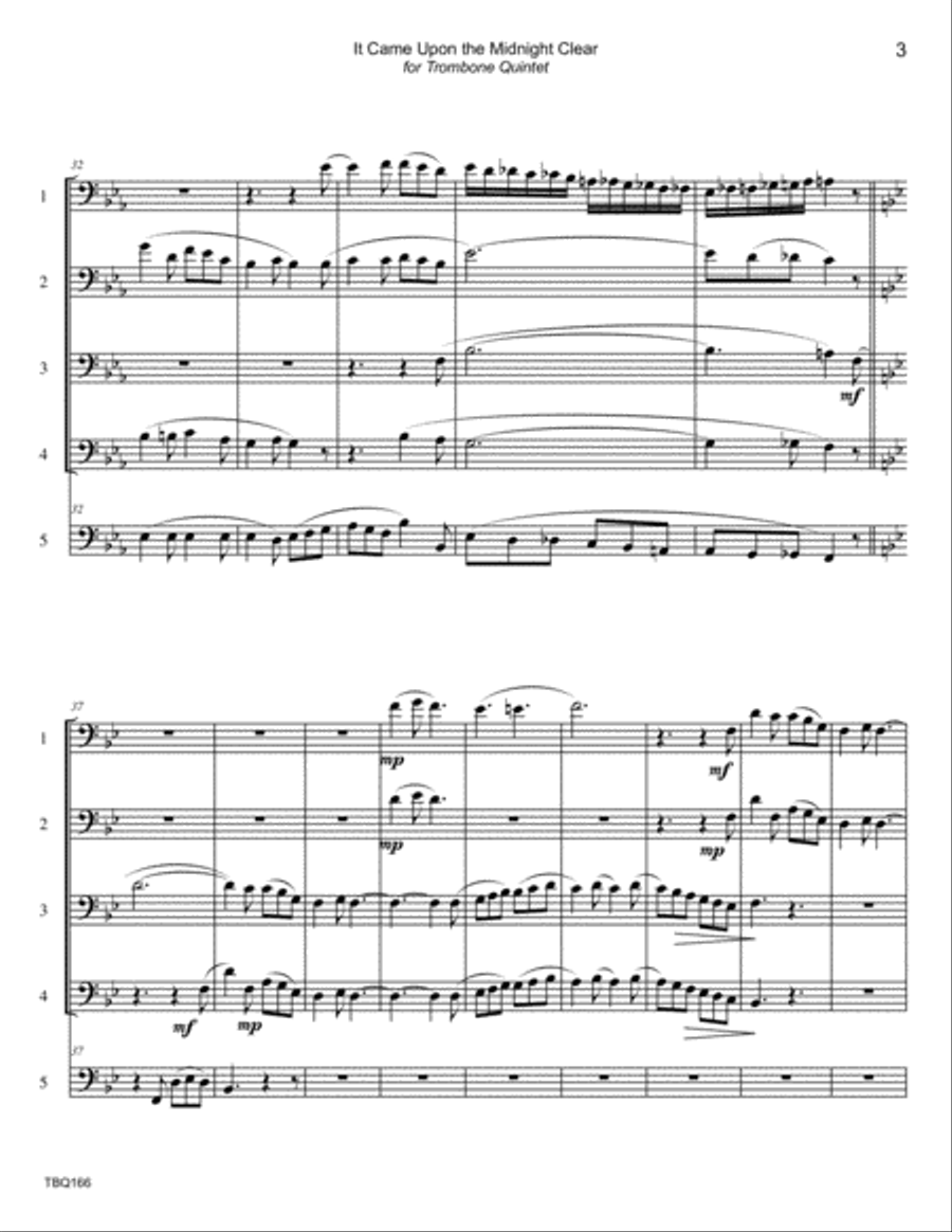 IT CAME UPON THE MIDNIGHT CLEAR - TROMBONE QUINTET (unaccompanied) Brass Ensemble scores gallery preview page 3